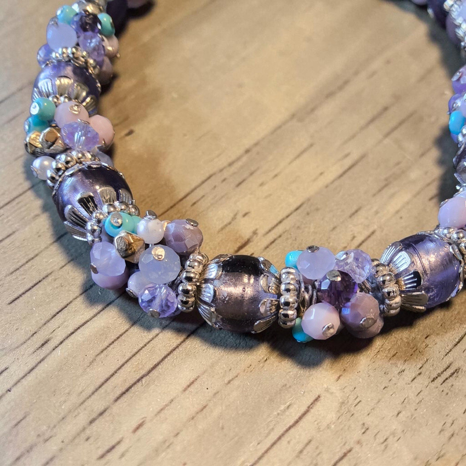 Vintage M&S Marks Spencer Lavender Glass Crystal Bead Cluster Necklace 17″-20″