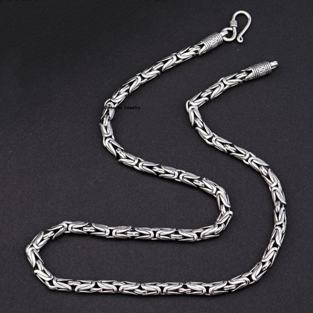 Solid 925 Sterling Silver Chain 4mm-8mm Byzantine Necklace For Men Women 18-30in