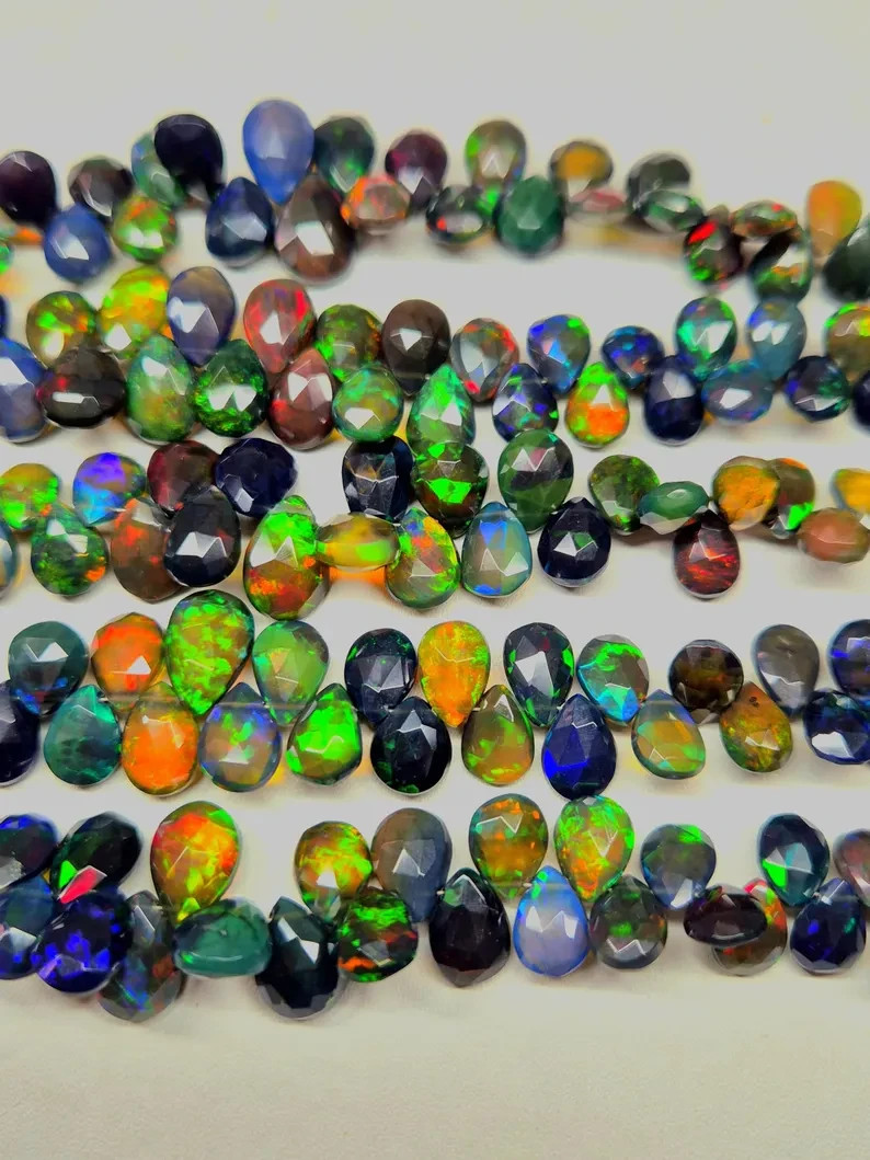 AAA High Quality Ethiopian Opal Faceted Pear Beads, Flashy Opal Bead Strands