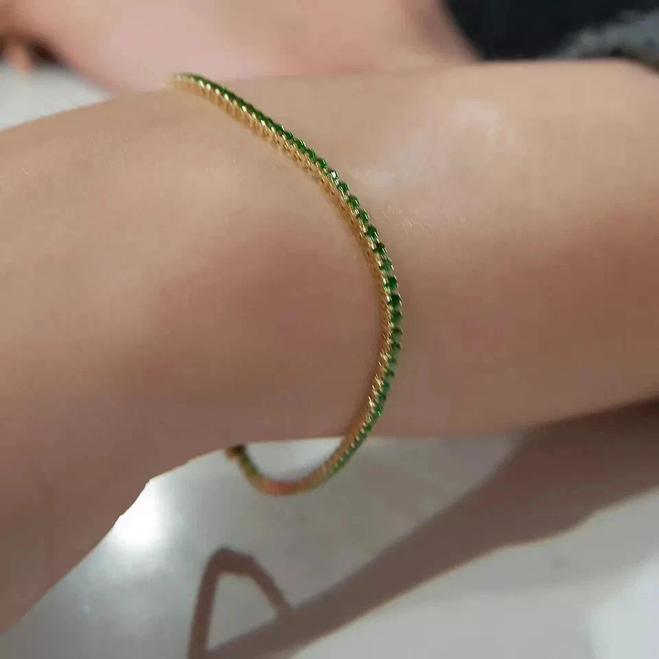 14K Yellow Gold Plated Lab-Created Emerald Diamond Tennis Bracelet 8Ct Round