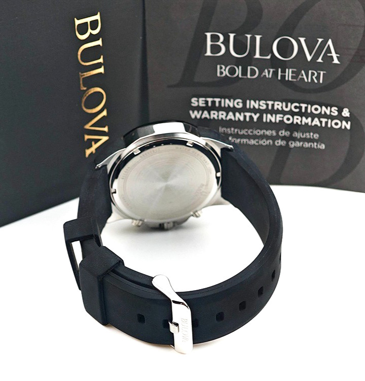 Bulova Marine Star 98B258 Blue Dial Black Silicone Strap Men’s Quartz Watch