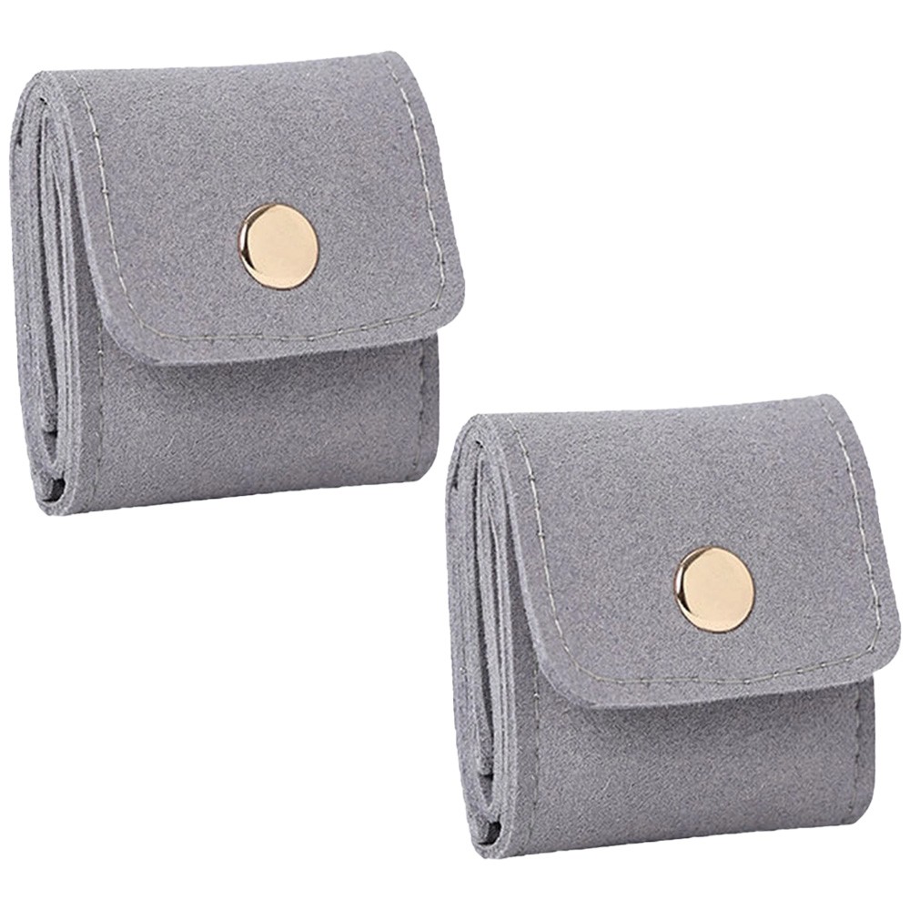 2Pcs Gray Mini Travel Jewelry Organizer Bag Portable Jewelry Roll Up Bag Case US