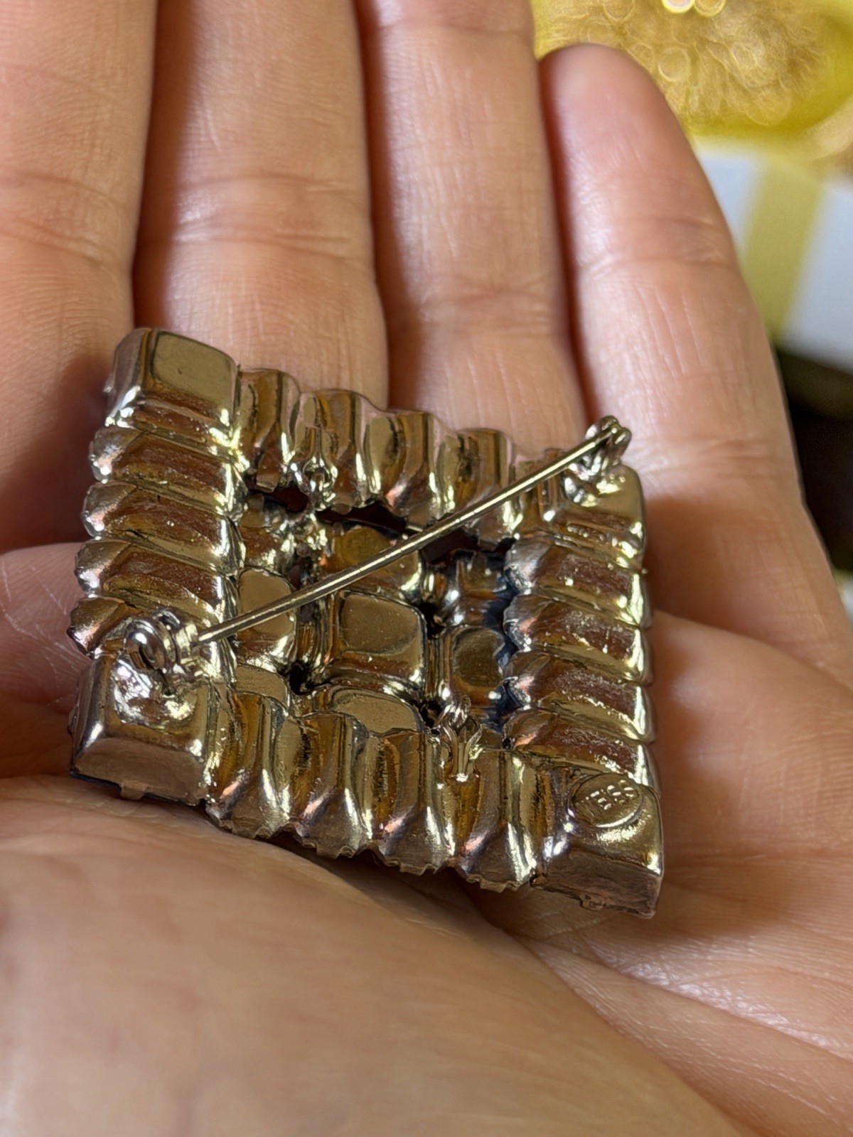 Weiss Blue Rhinestone Square Cluster Brooch Pin Silver Tone Baguette Stones