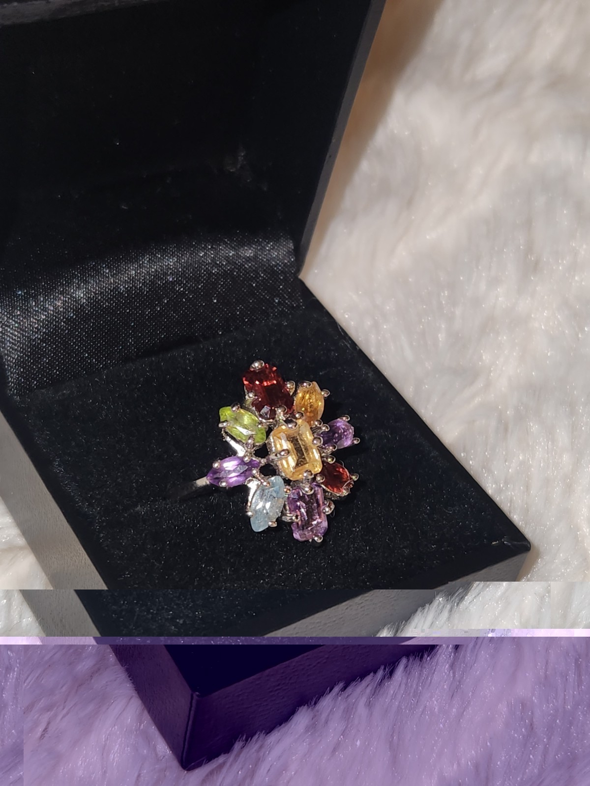 Multi- Gemstone Cluster Ring 925 Silver