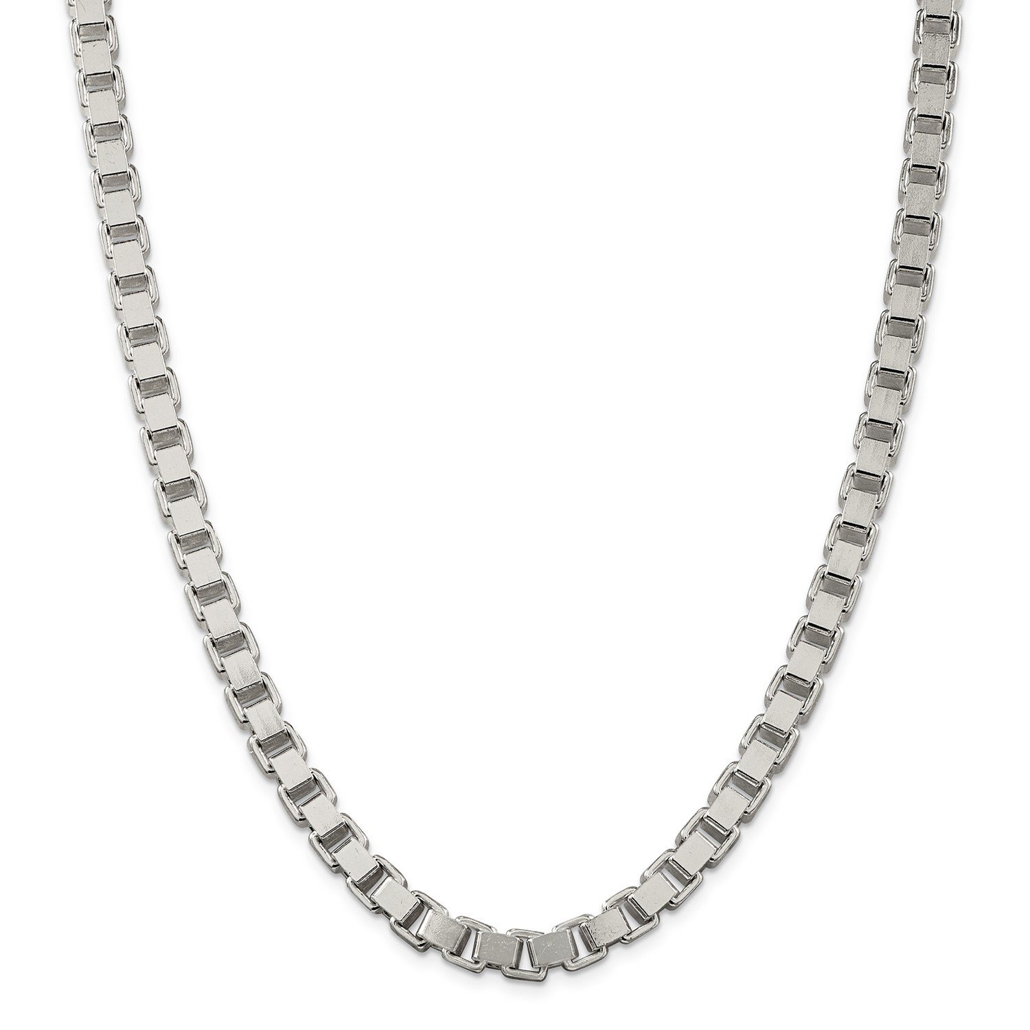 Sterling Silver Solid Polished 7mm Plain Box Chain w/ Lobster Clasp 18″ – 24″