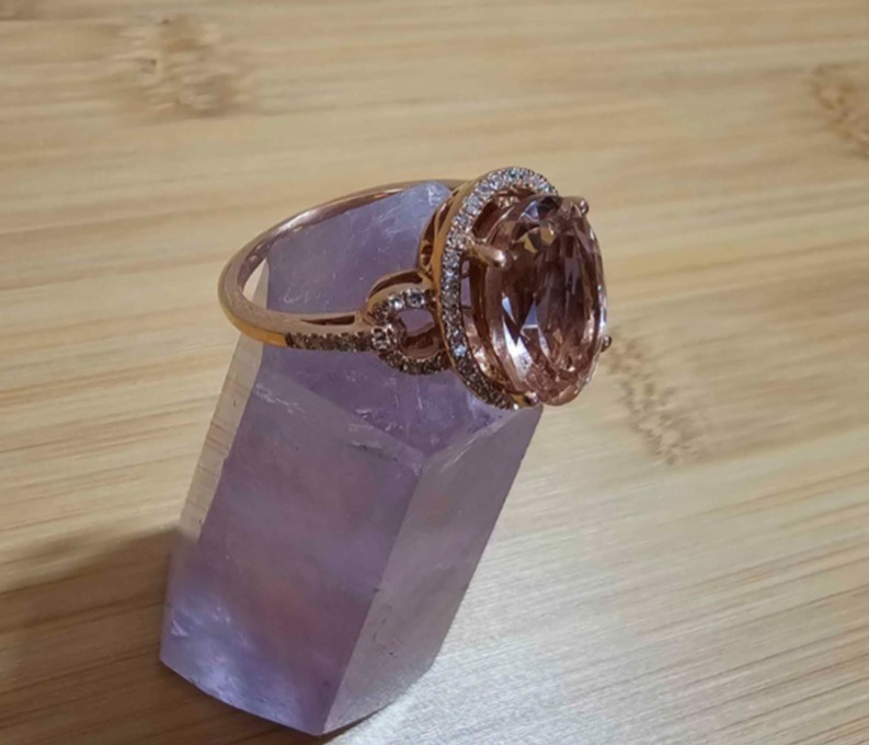 EFFY Collection Oval Morganite Rose Gold 1/4 Ct. Diamond Ring 14K 4.3 grams