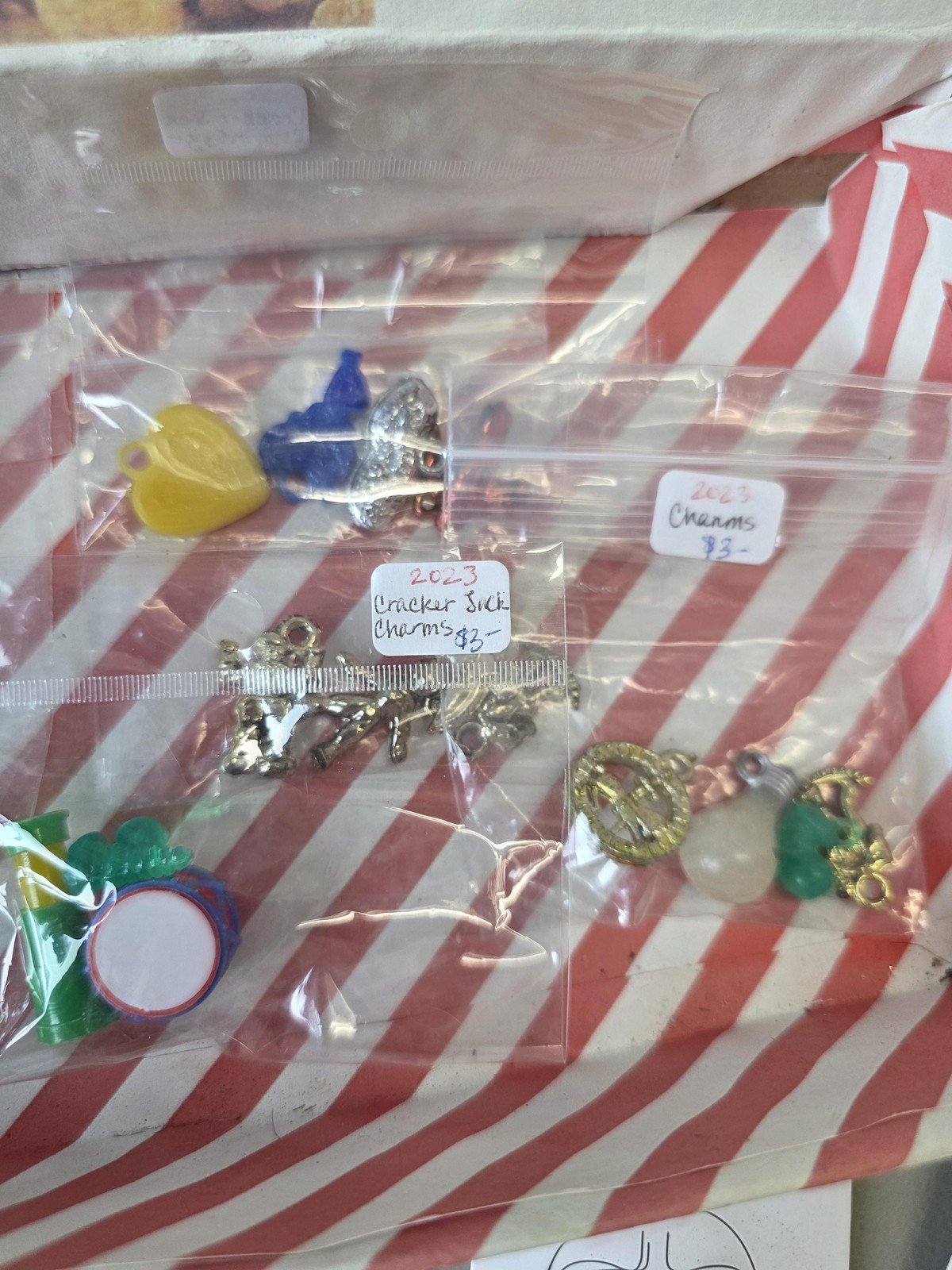 Vintage Cracker Jack Prize Charm Jewelry Lot Plastic Metal Charms Earrings Boxed
