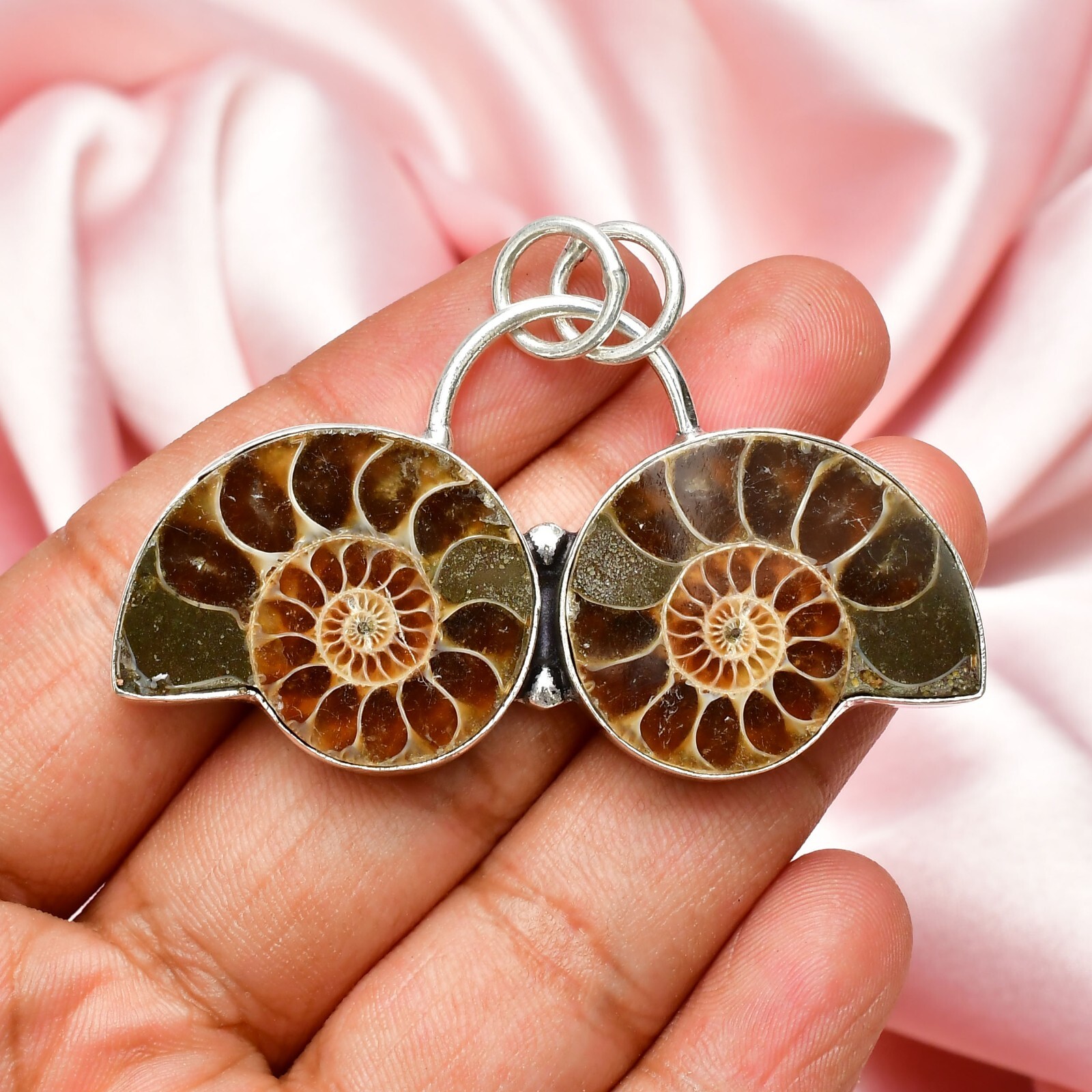 Ammonite Pendant Gemstone 925 Sterling Silver Handmade Jewelry Pendant 1.56″