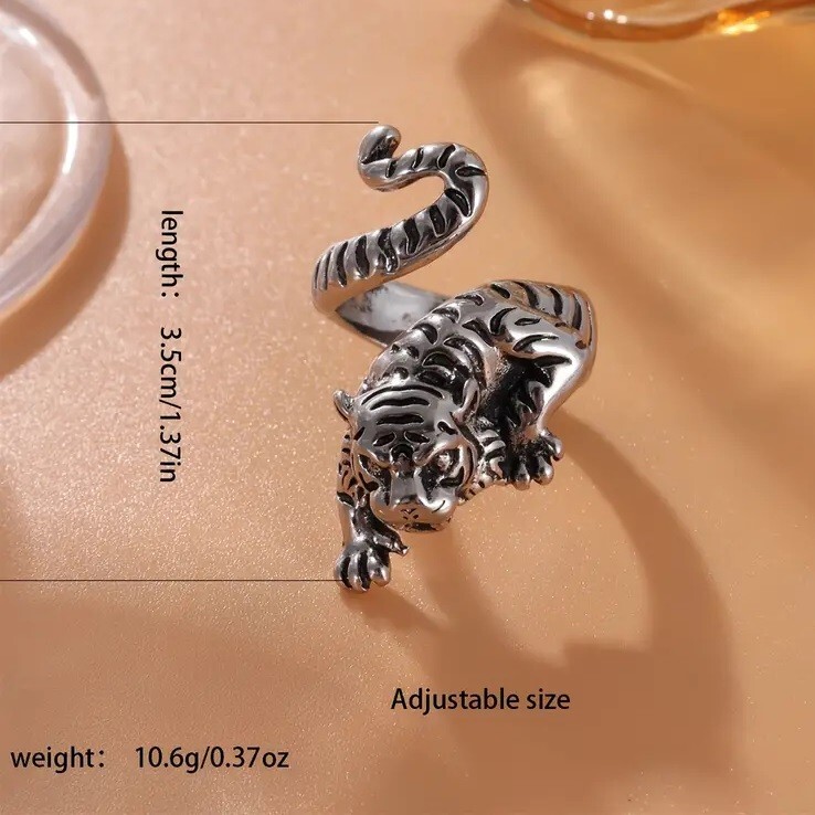 Elegant 925 Sterling Silver Charms Fashion Jewelry Tiger Ring One Size Fit All