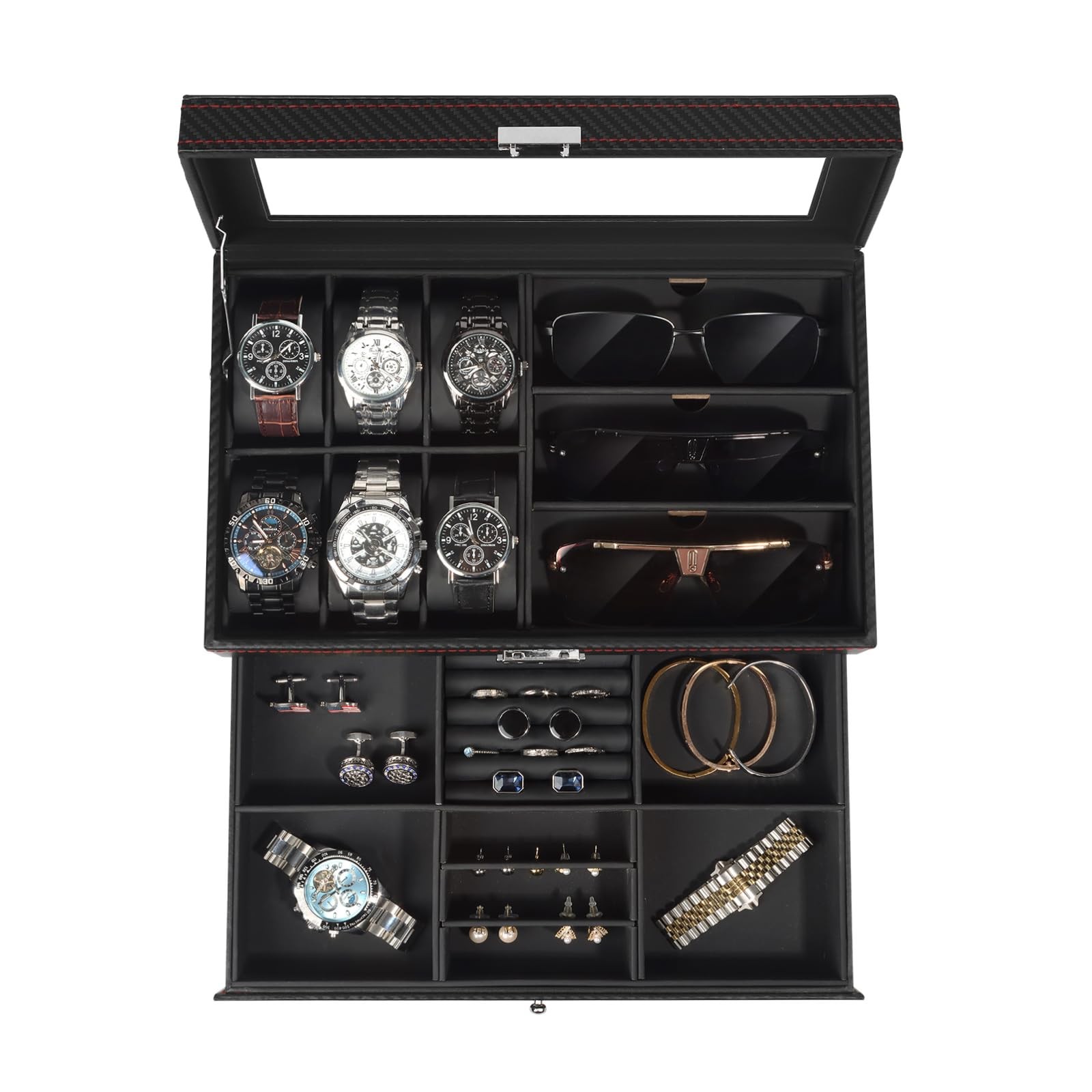 GLJ Jewelry Box for Men, 6 Slot Watch Organizer 6-Slots, Black