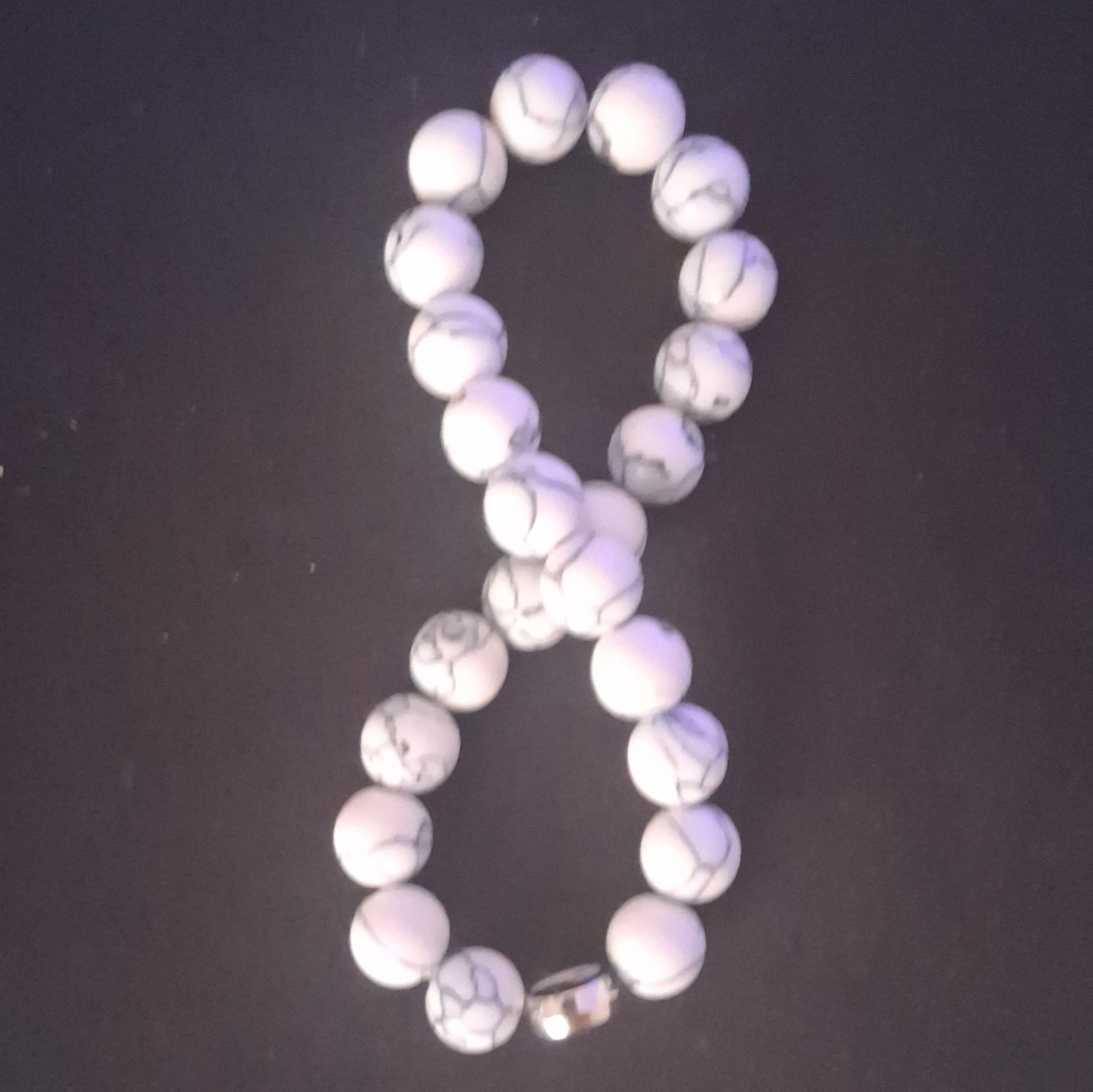 Yin Yang White Gray Black Round Stone Beaded Stretch Bracelet