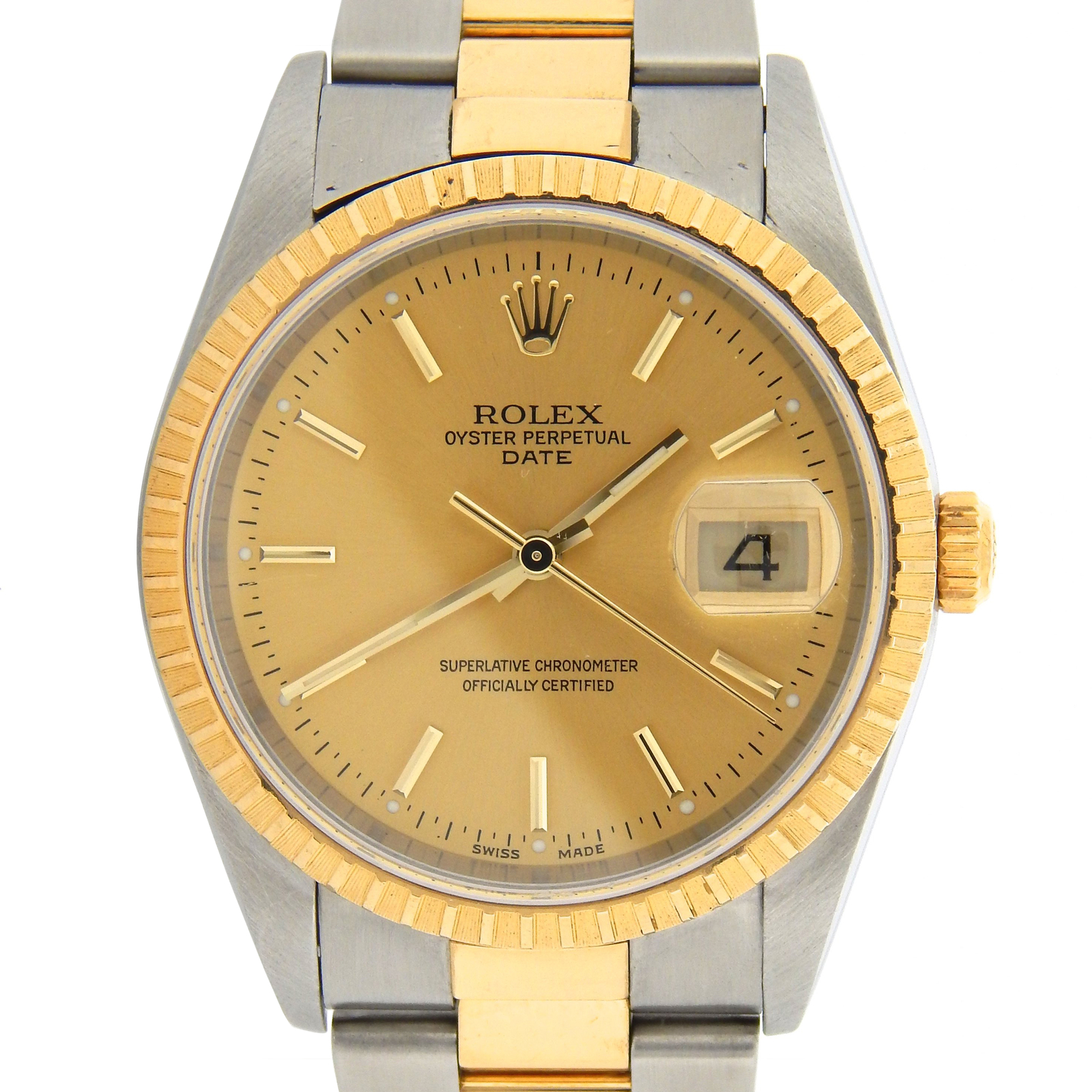 Mens Rolex 2Tone 18K Gold/Stainless Steel Date Champagne w/Oyster Band 15223