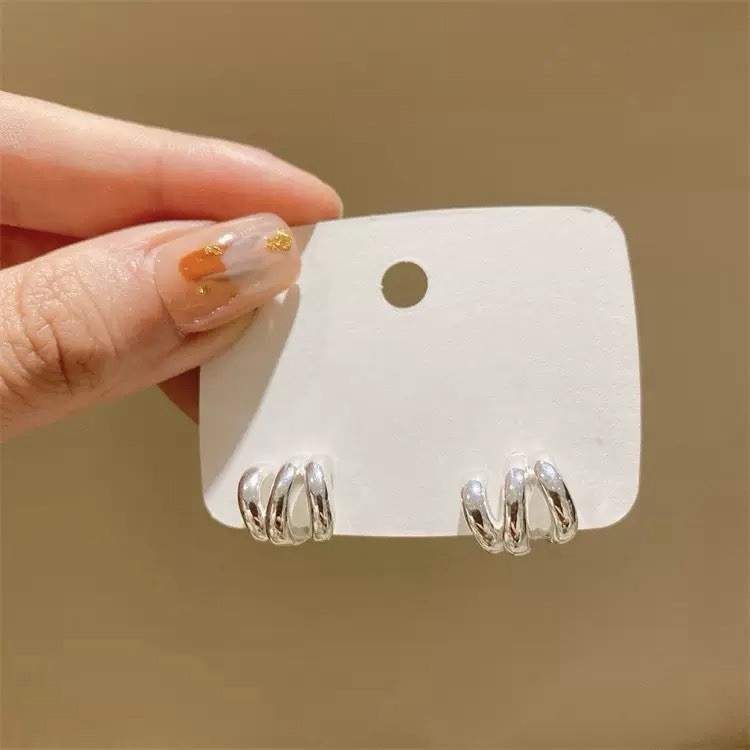 925 Sterling Silver Triple Hoop Huggie Earrings Silver Chunky Stud Earrings 255