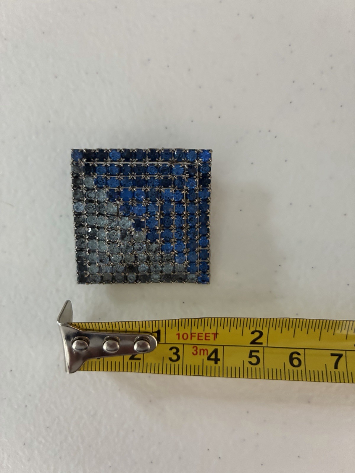 Vintage Dimensional Pyramid Brooch Two-Tone Cobalt Blue Rhinestones