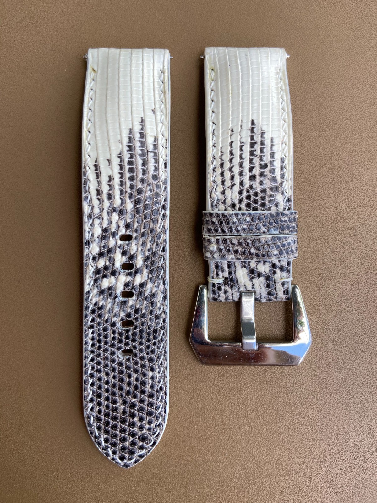 Black White Lizard Leather Watch Strap Band, Size 18 20mm 21mm 22mm 24mm 26mm