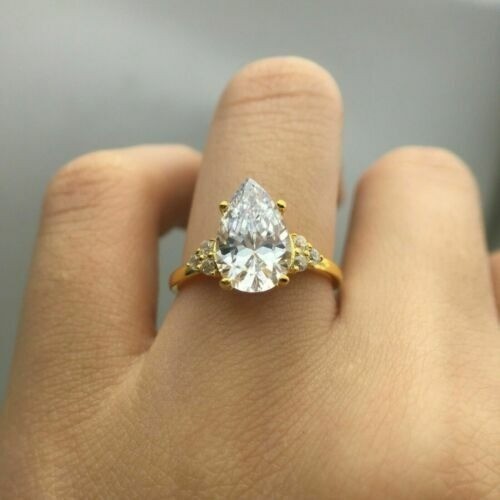 Lab-Created 2.80 Ct Diamond Pear Cut Engagement Ring 14K Yellow Gold FN