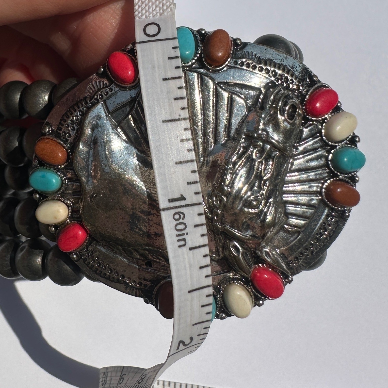 Western Horse Stretch Bracelet Silver Faux Navajo Pearl Beaded Turquoise Red