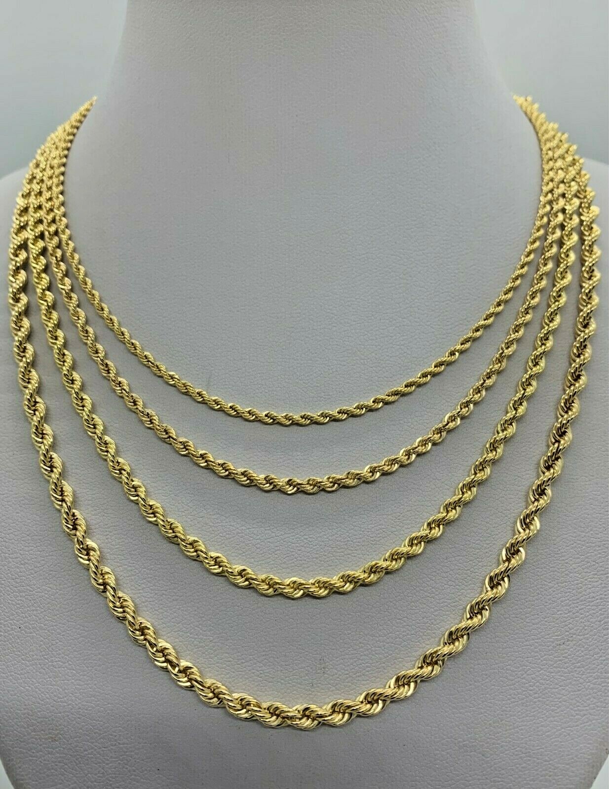 10K Gold Rope Chain Necklace Lazer Cut Men’s Women’s 2.2mm – 4mm 16″ to 30″