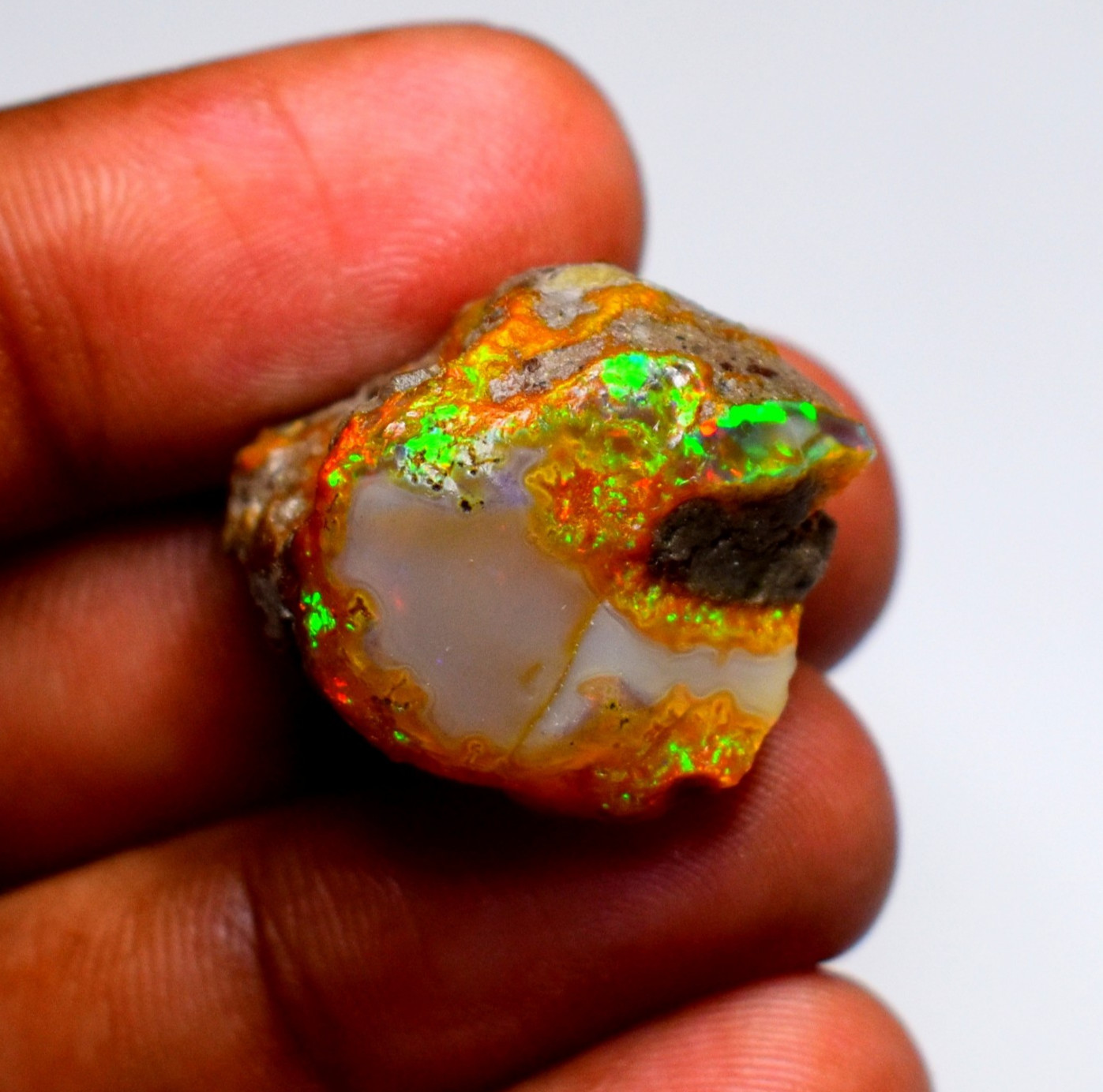 Ethiopian Opal Rough, Natural Multi Fire White Opal Raw 34.15 Cts 26×20 mm