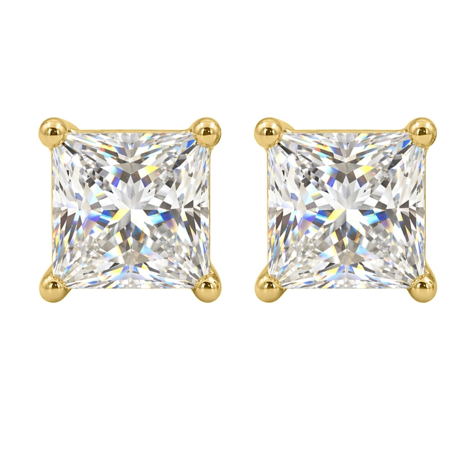 5.00ctw Princess Cut F/VS+ Lab Grown Diamond Solitaire Stud Earrings 14K Gold