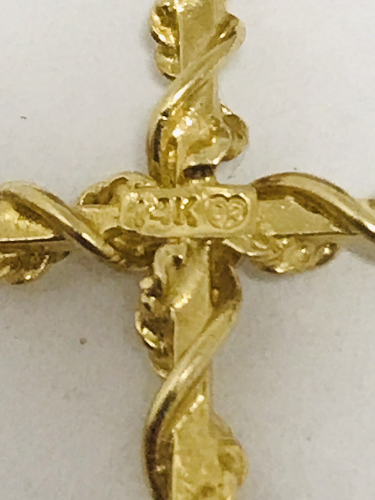 14K Yellow Gold Cross Pendant And White Gold Accent Diamond Chip Accented Center