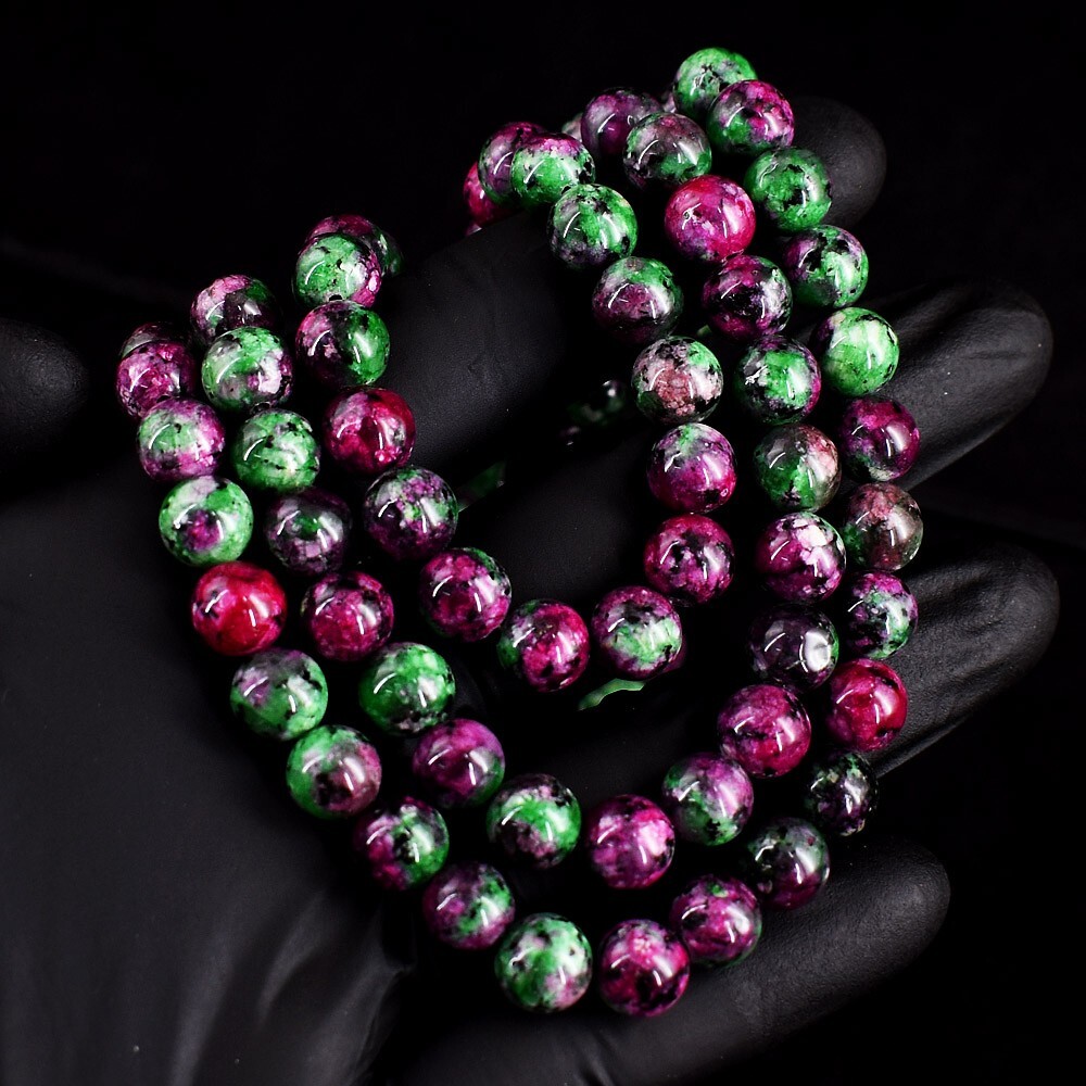 692 Cts Attractive 3 Strands Ruby Zoisite Round Shape Beaded Necklace VK 22 E668