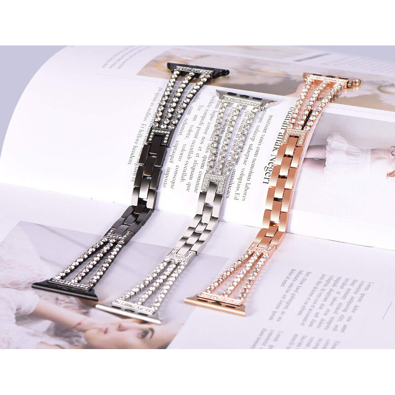 For Apple Watch Ultra 9 8 7 6 5 4 SE Bling Rhinestones Steel Band Bracelet Strap