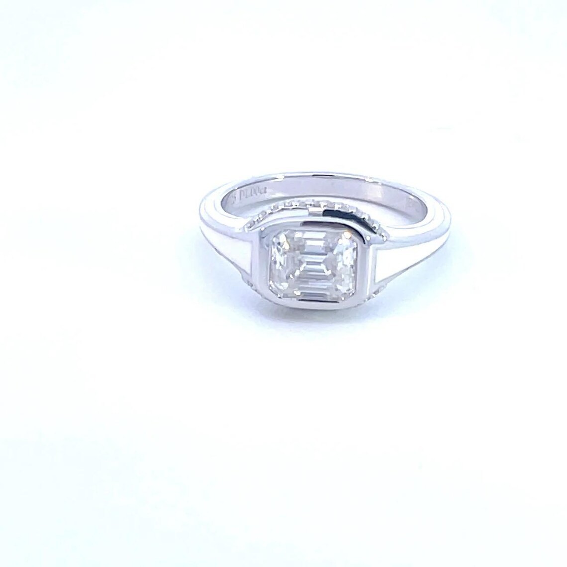 FINE JEWELRY RING Black & White Enamel Moissanite Ring 1.5ct Emerald Cut, D