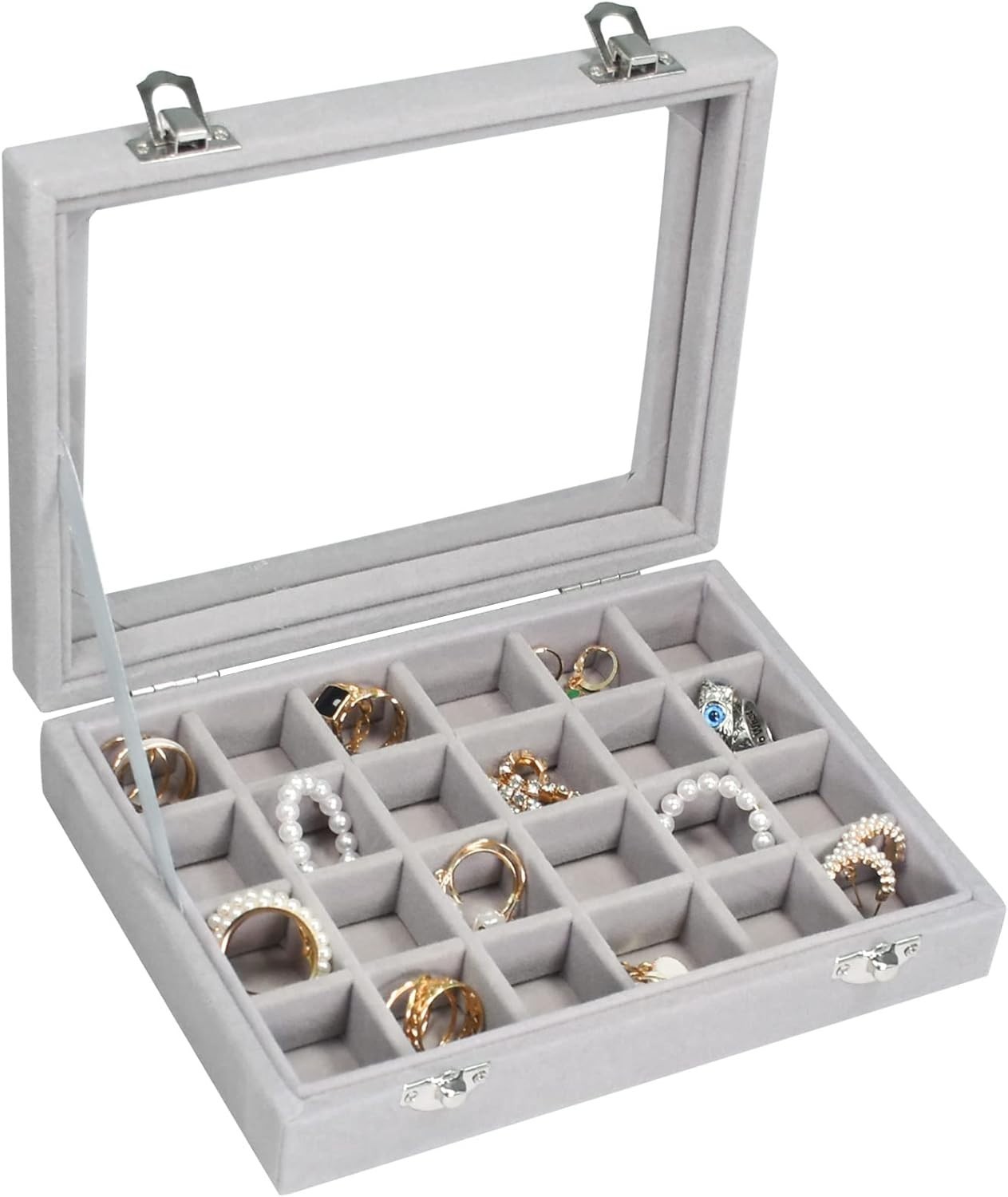 Chic 24-Grid Jewelry Organizer with Removable Partitions – Travel-Friendly