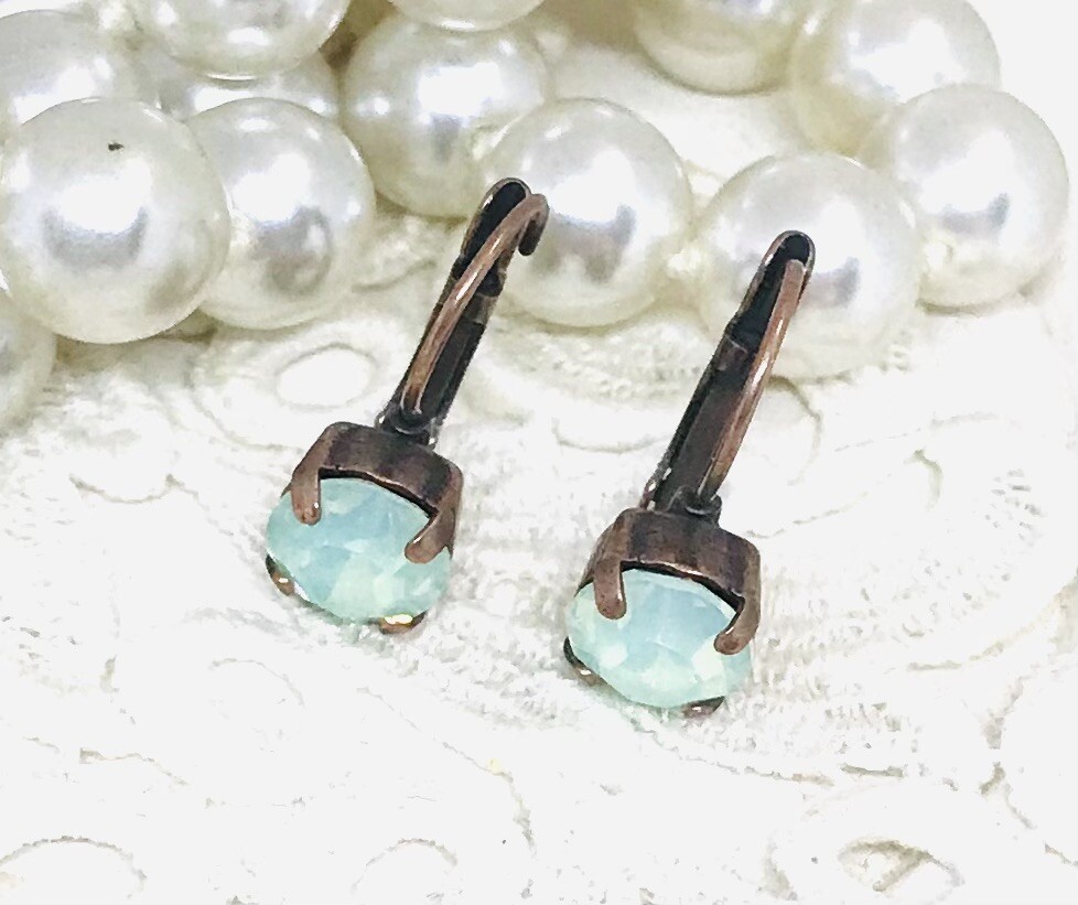 Antique Copper Mint Green Cup Chain Earrings, Chrysolite Opal Cup Chain Earring