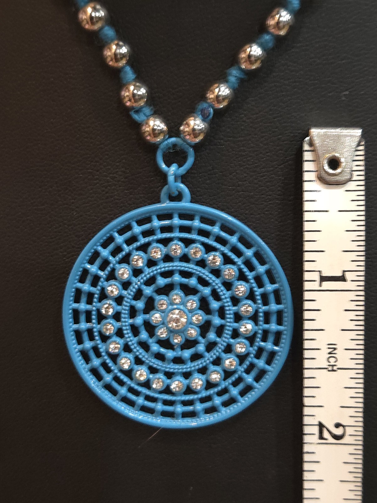 Jessica Simpson Vintage Silver Tone, Blue & Rhinestone Necklace & Earring Set.