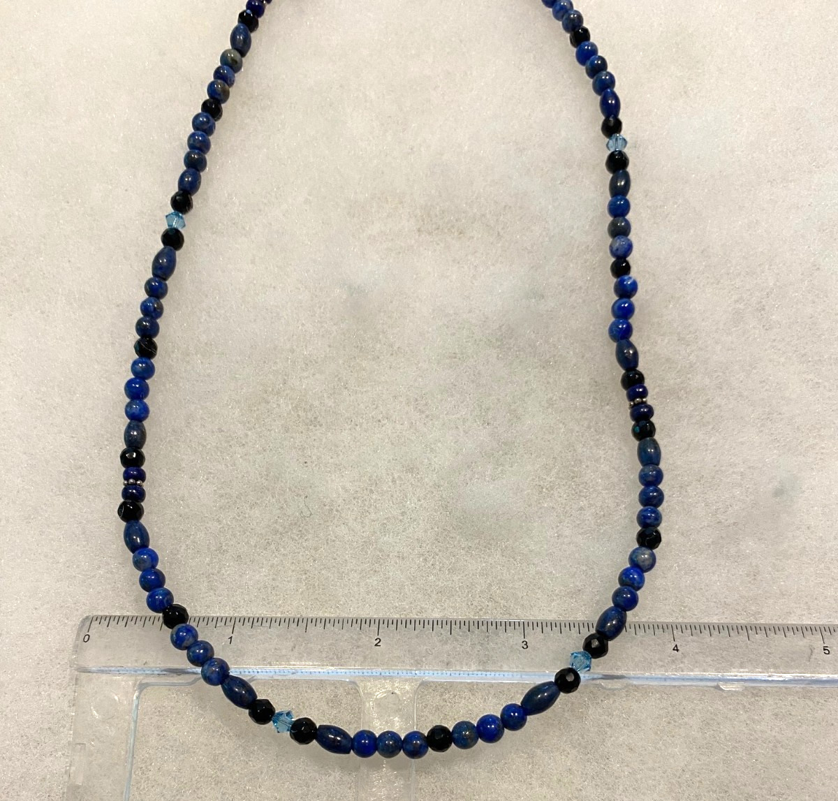 Sajen Lapis, Onyx and Blue Crystal Necklace – 18 In. Long with 2 In. Extender