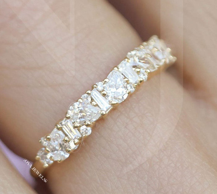 0.49 CT Pear Cut Half Eternity Moissanite Wedding Band 14K Yellow Gold Plated