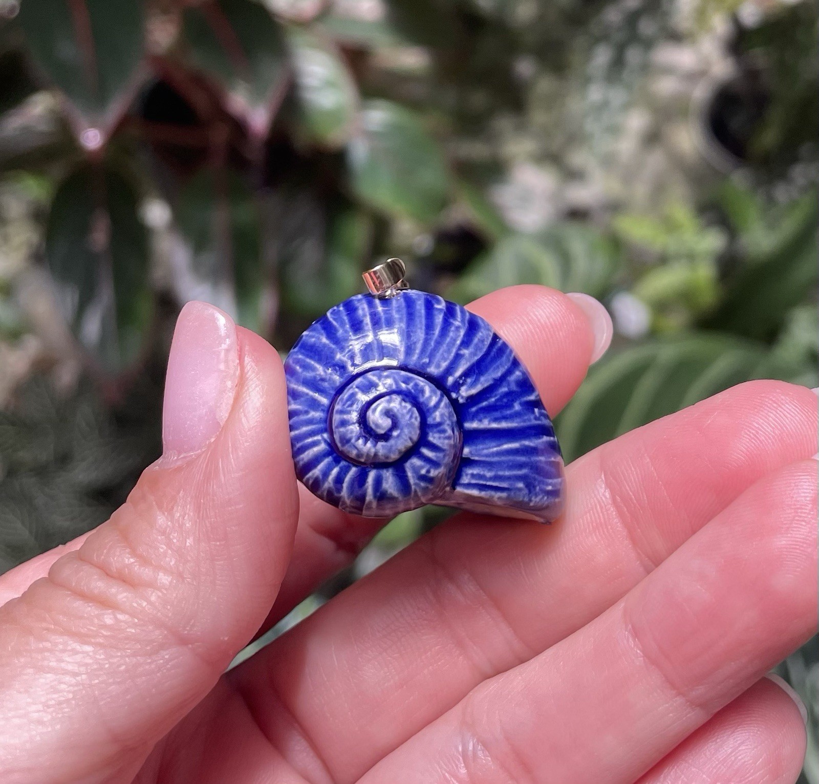 Handmade Ceramic Pendant Jewelry. Unique piece. Indigo