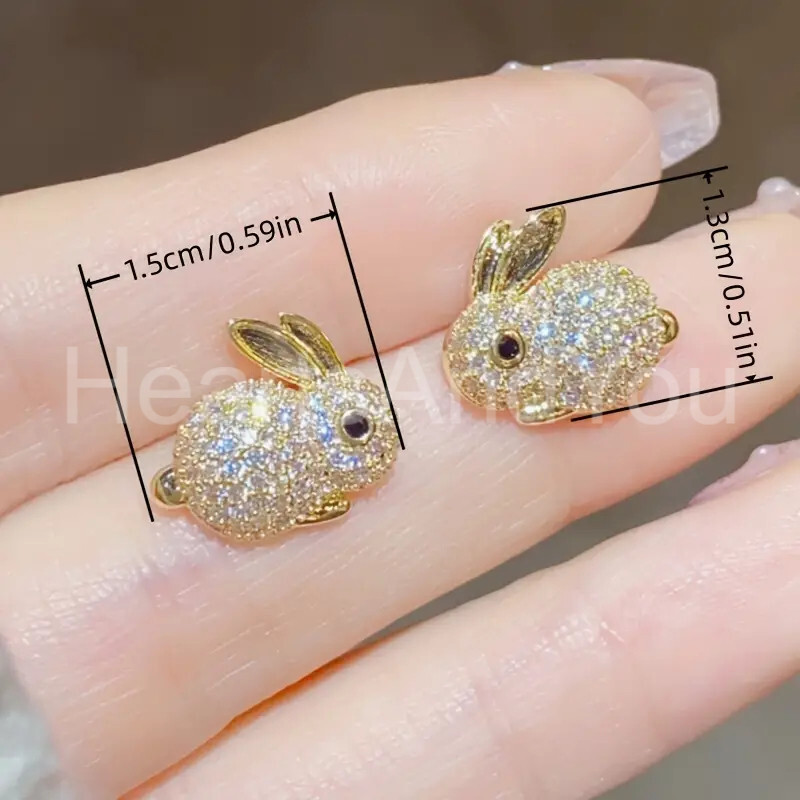 2ct Round Cut Moissanite Rabbit Bunny Women Stud Earrings 14K White Gold Plated