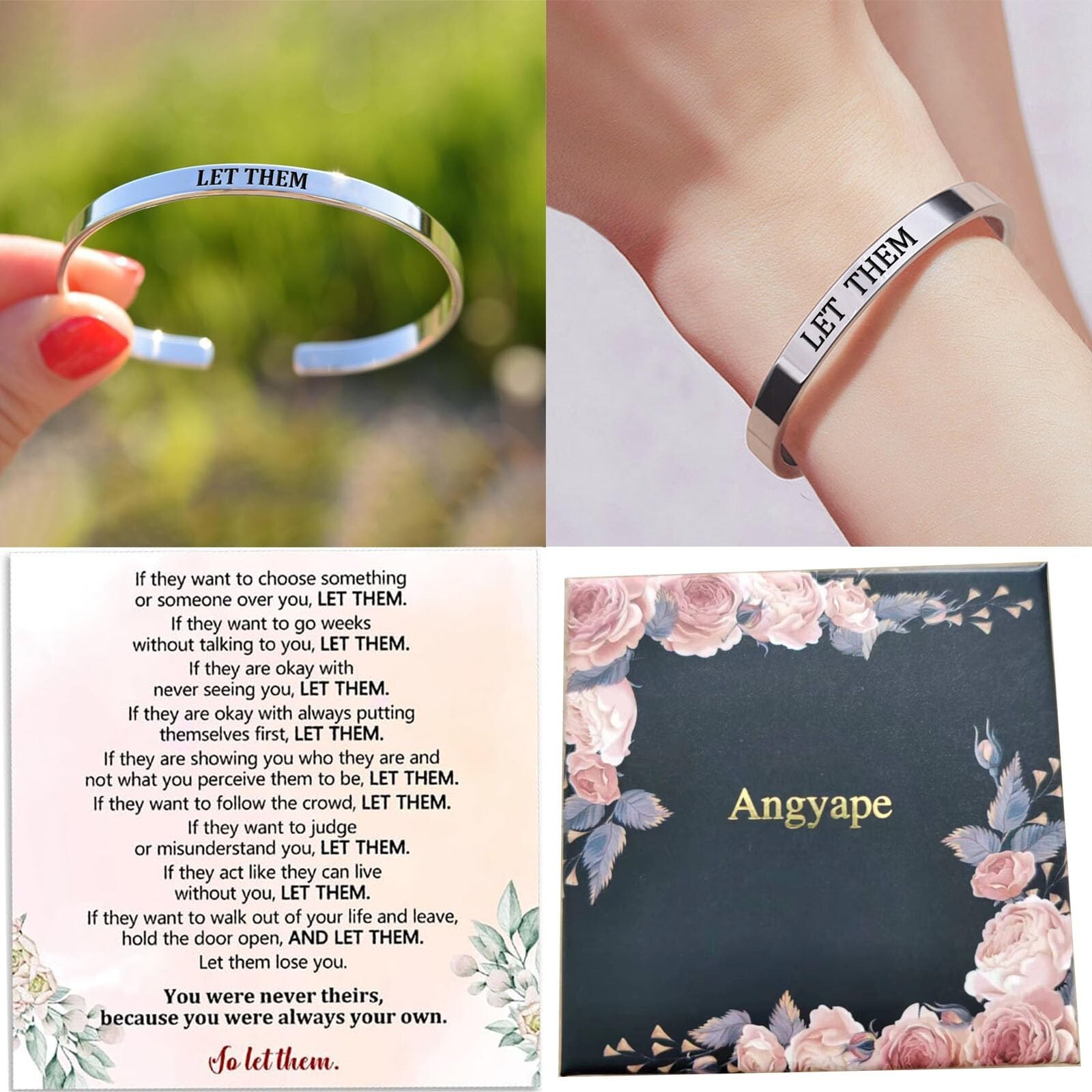 Let Them Cuff Bracelet, Self Worth Motivational Engraving Bracelets Stainless…
