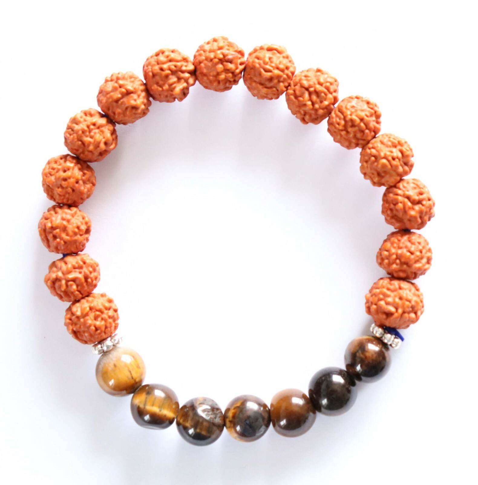 Rudraksha beads mala stretch bracelet with tiger eyes handmade unisex bracelet