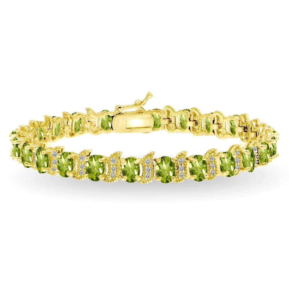 Yellow Gold Flashed Sterling Silver Peridot 6x4mm Oval and S Tennis Bracelet …