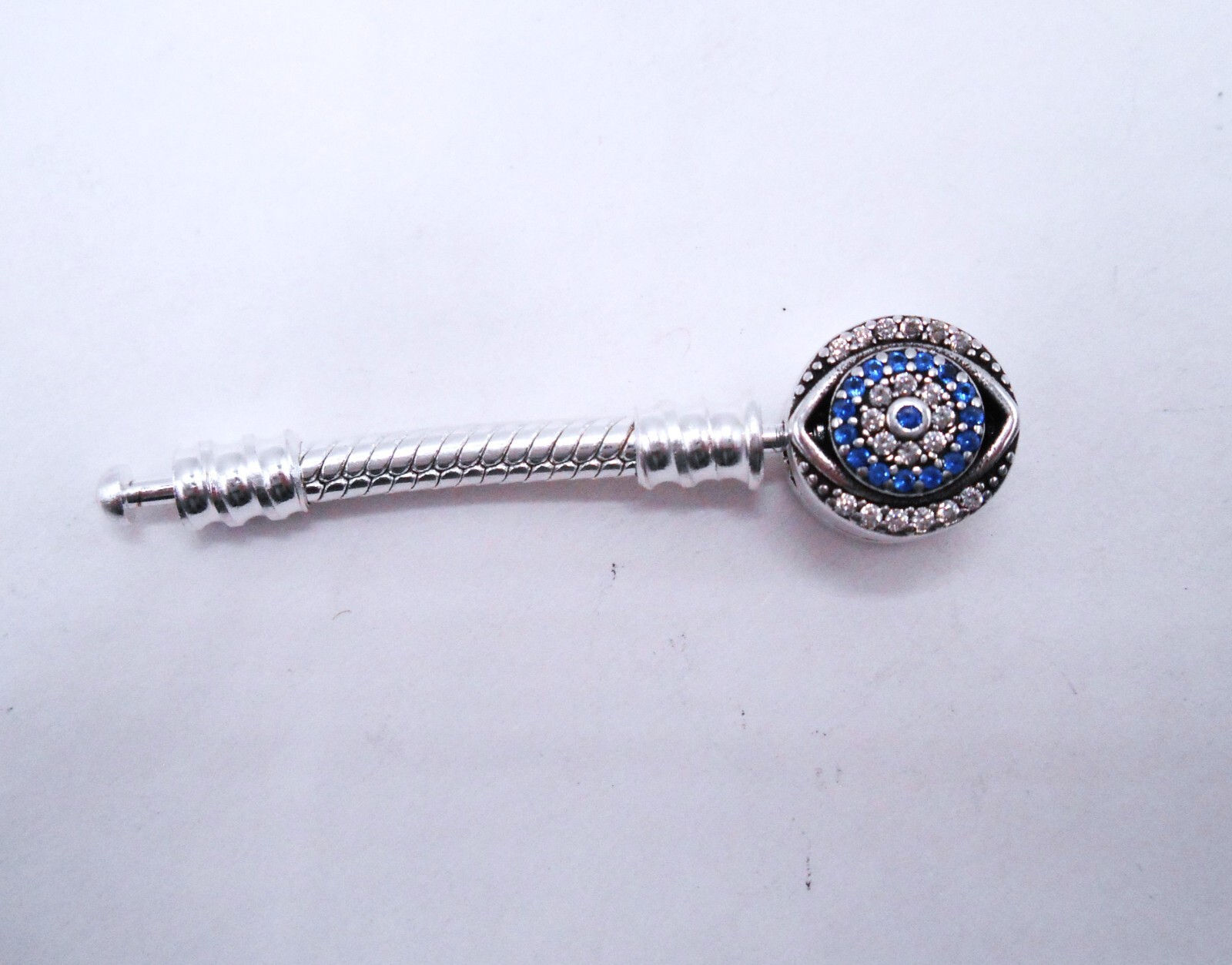 UNIVERSAL EXTENDER FOR CHARM BRACELET BLUE PAVED ZIRCON EVIL EYE CLASP 3.5CM