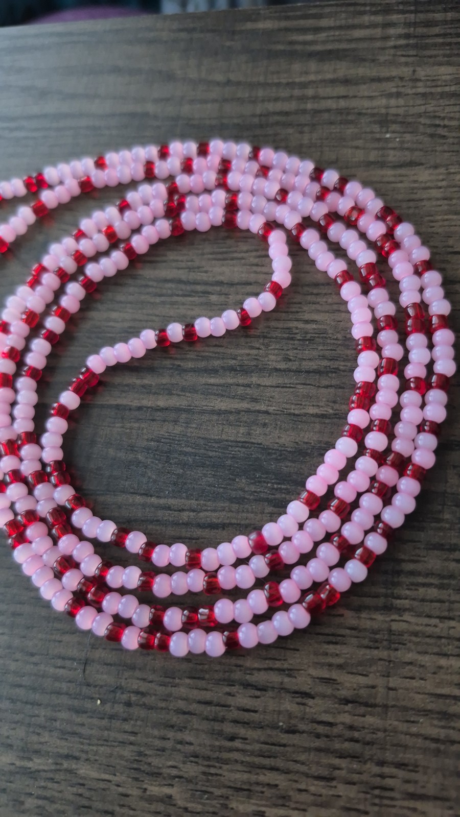 Handcrafted Pink and red Tie on Waistbead