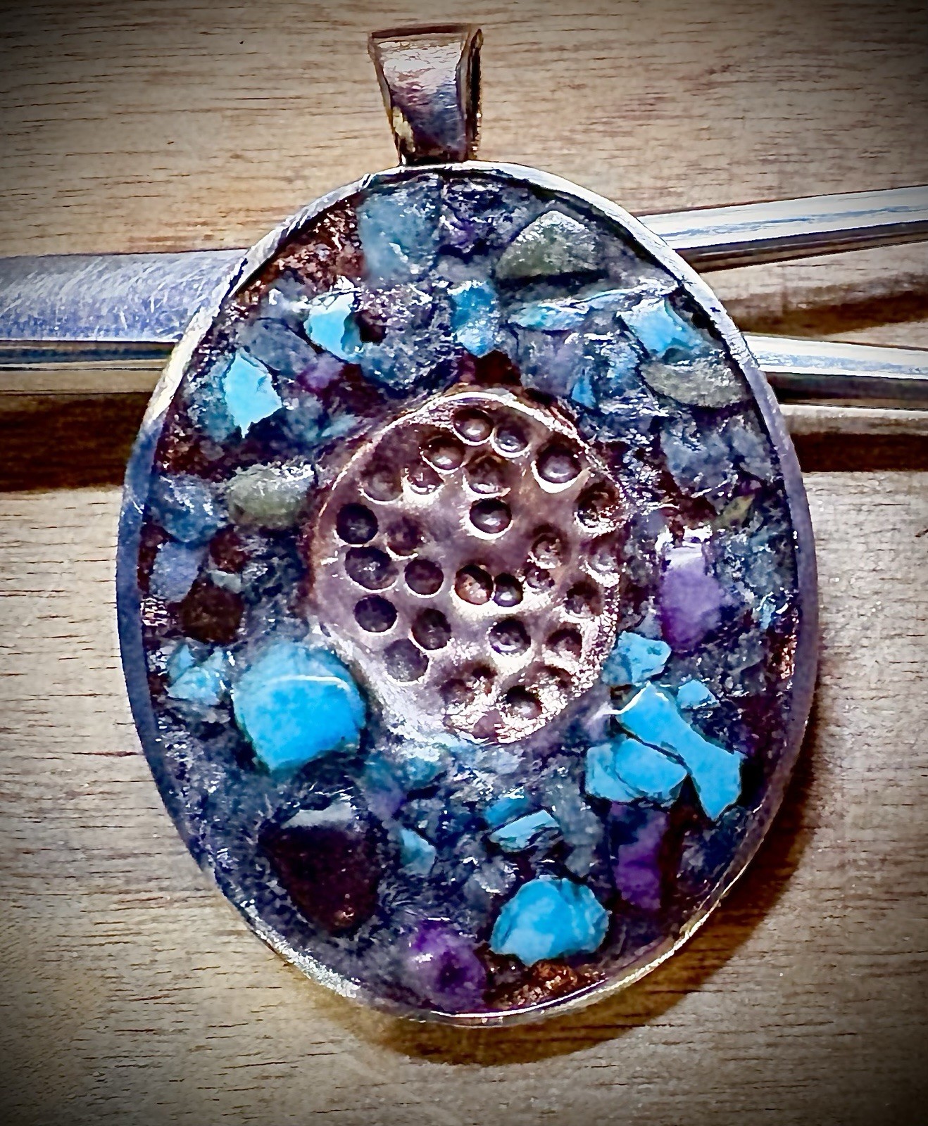Estate Find Pendant Multi Stones Copper Base And Meteorite Power