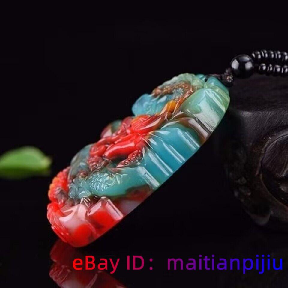 Jade Dragon Pendant Jewelry Natural Necklace Colorful Charm Carved Real Stone