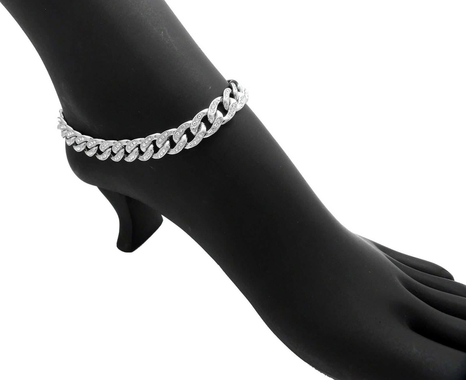 Women’s Stone Filled 10mm 9.5″,11″,12″ Cuban Chain Anklet Ankle Bracelet RAK28G