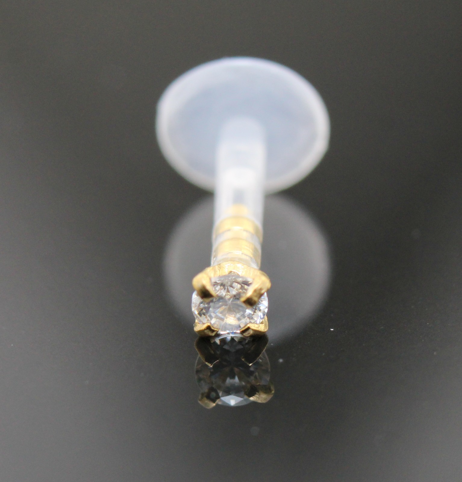Gold PVD Flat Back Stud Earrings Cartilage Stud Tragus Ring Rings Clear BioFlex