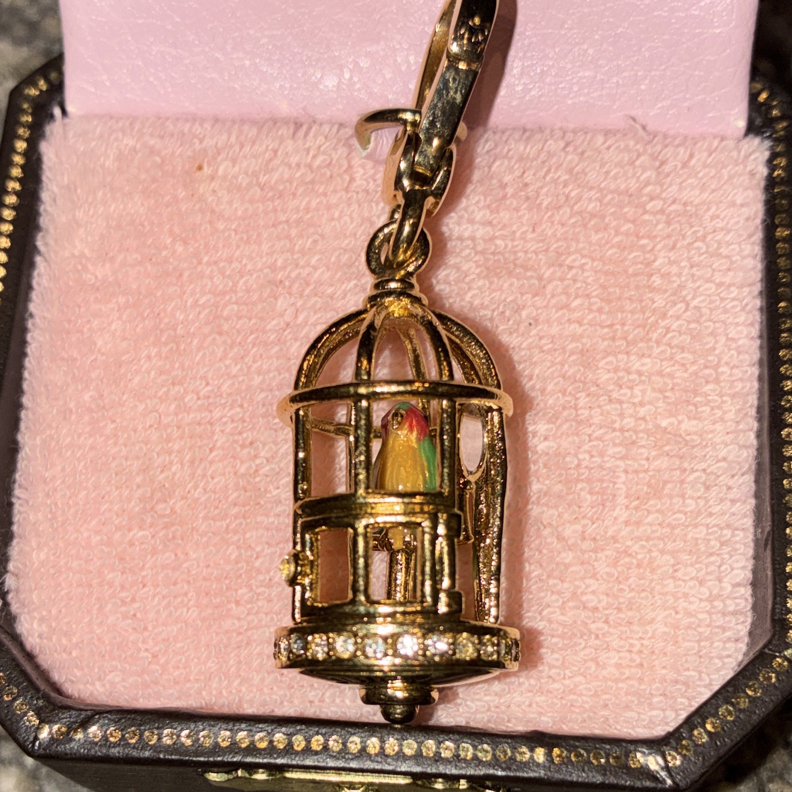 Juicy Couture 2009 Gold Tone Metal Birdcage with parrot Charm and Lobster Clasp