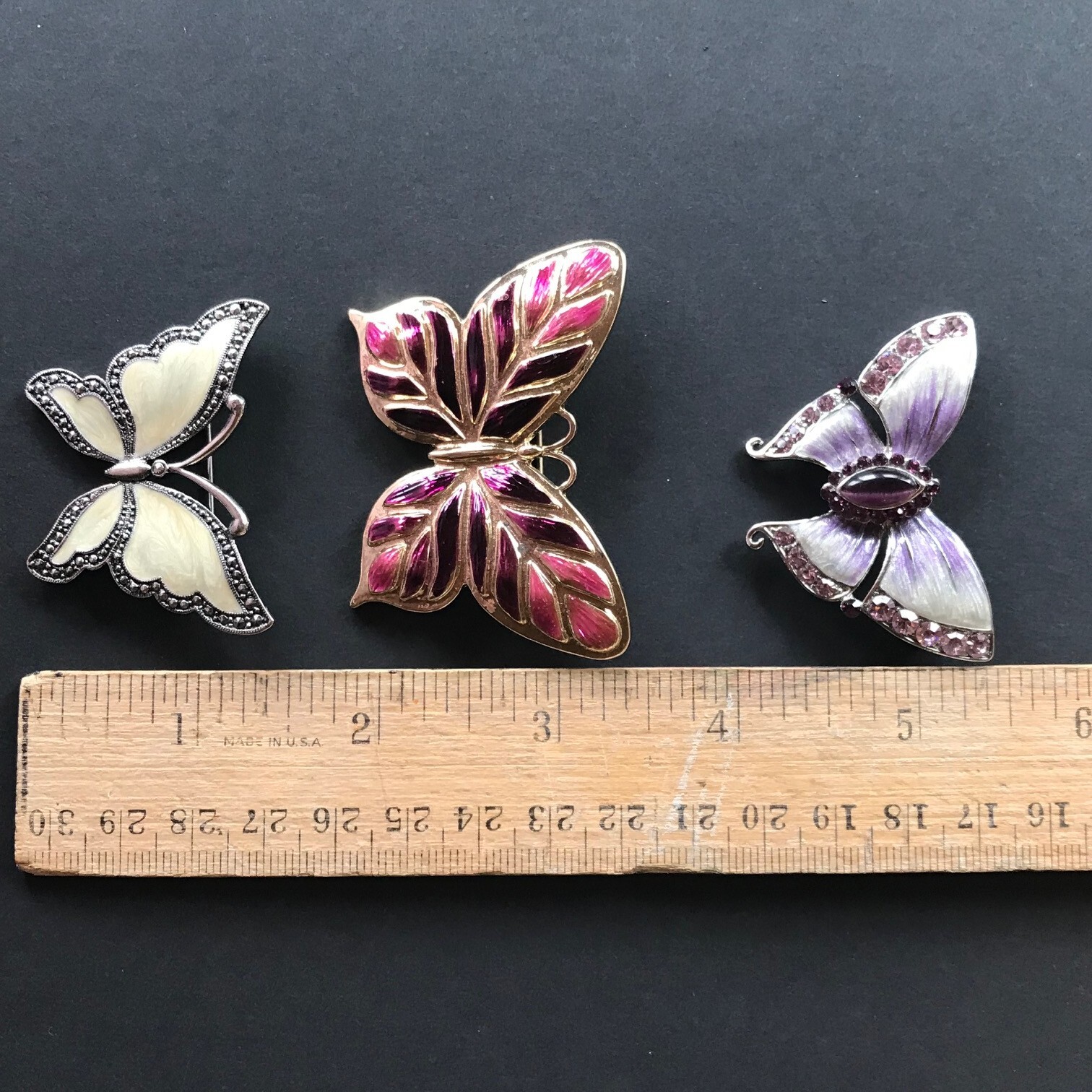 Napier LP signed brooch lot of 3 butterfly enamel pink purple ivory gold silver