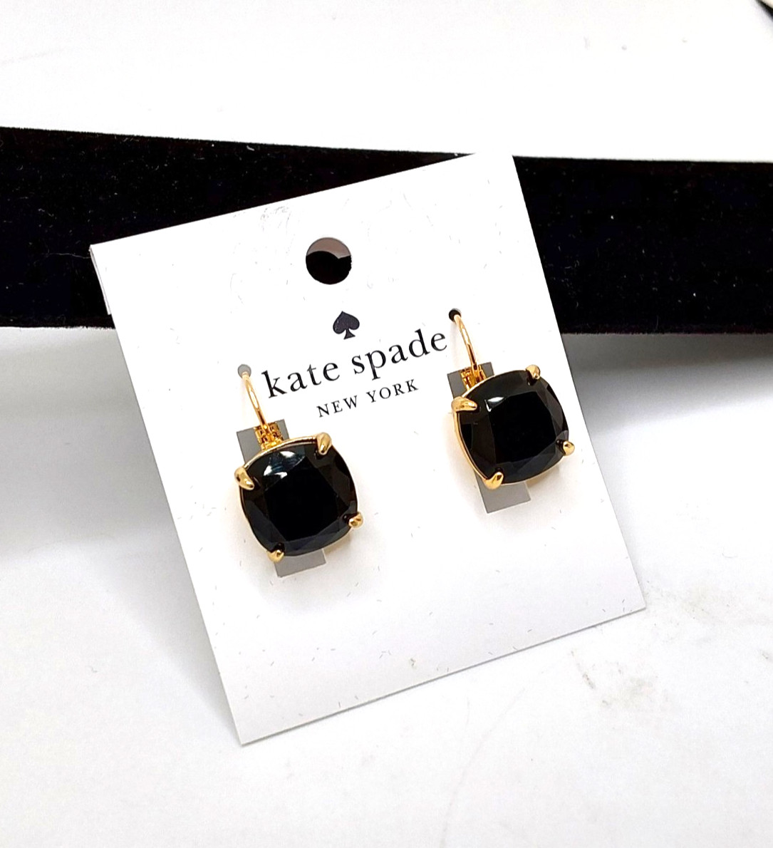Kate Spade New York Gold Tone Square Cushioned Cut Black Cubic Zirconia Earrings