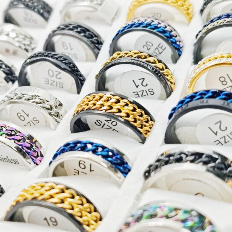 36 Pcs Rotatable Chain Punk Steel Ring Set Stress Relief Unisex Daily Jewelry