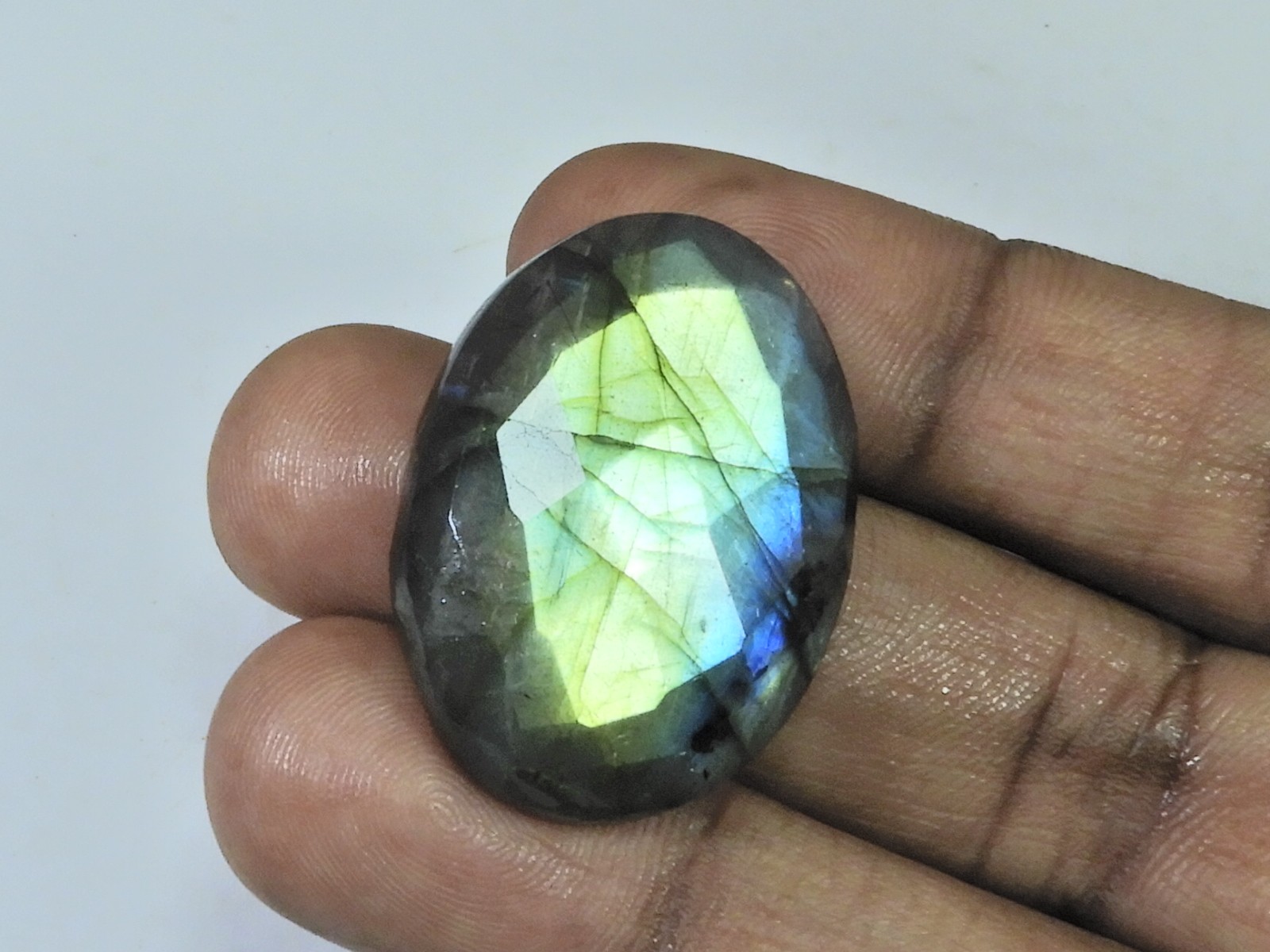 55Cts.Natural Labradorite Checker Cut Oval Cabochon Loose Gemstone 24X32X8MM