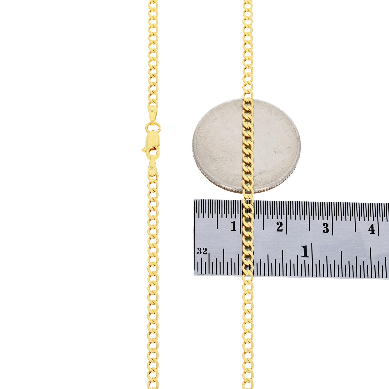 10K Yellow Gold 2.5mm Curb Cuban Link Chain Womens Bracelet or Anklet 7″ 8″ 9″